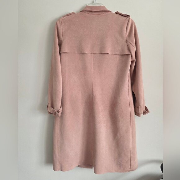 MAGASCHONI | Faux Suede Leather Trench Coat Jacket Blush Pink Sz M - Picture 4 of 8